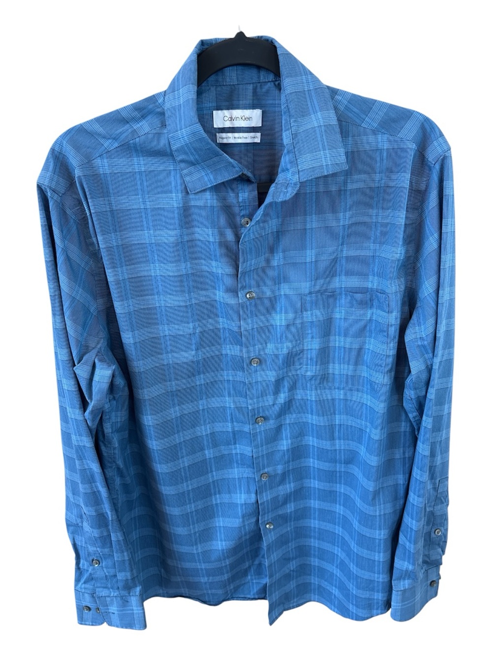 Calvin Klein Men's Light and Medium Blue Plaid Dress Shirt Size M